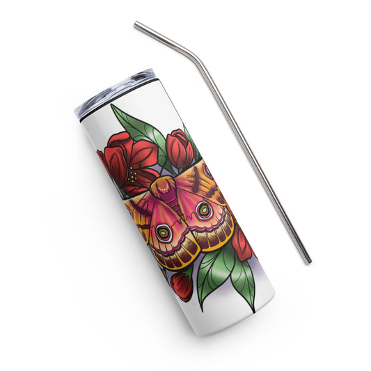 Stainless steel tumbler-"Pink Moth/Red Flowers"