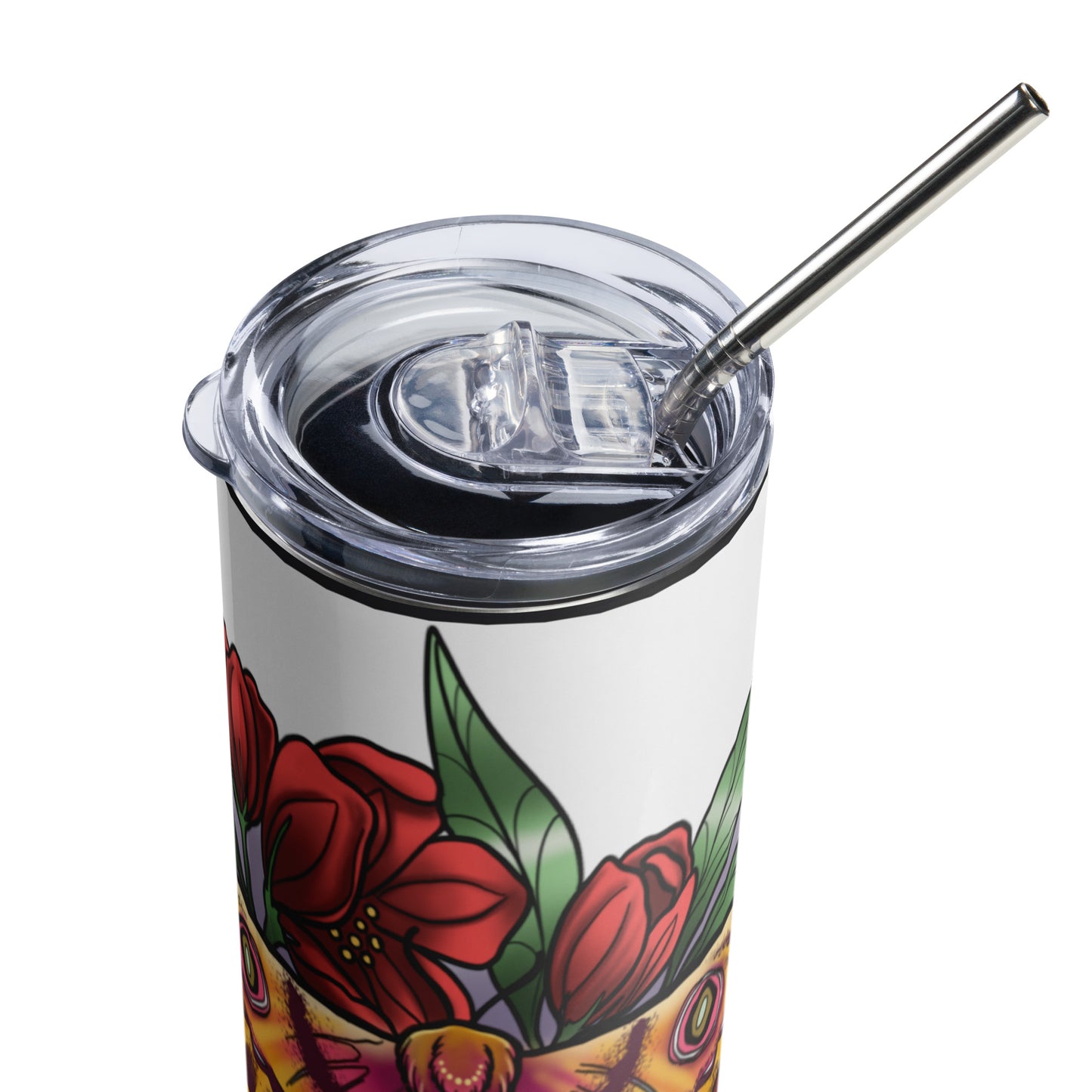 Stainless steel tumbler-"Pink Moth/Red Flowers"