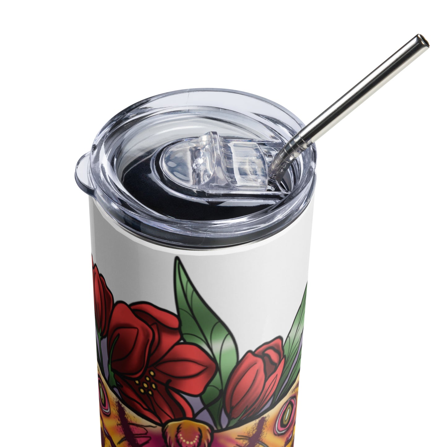 Stainless steel tumbler-"Pink Moth/Red Flowers"